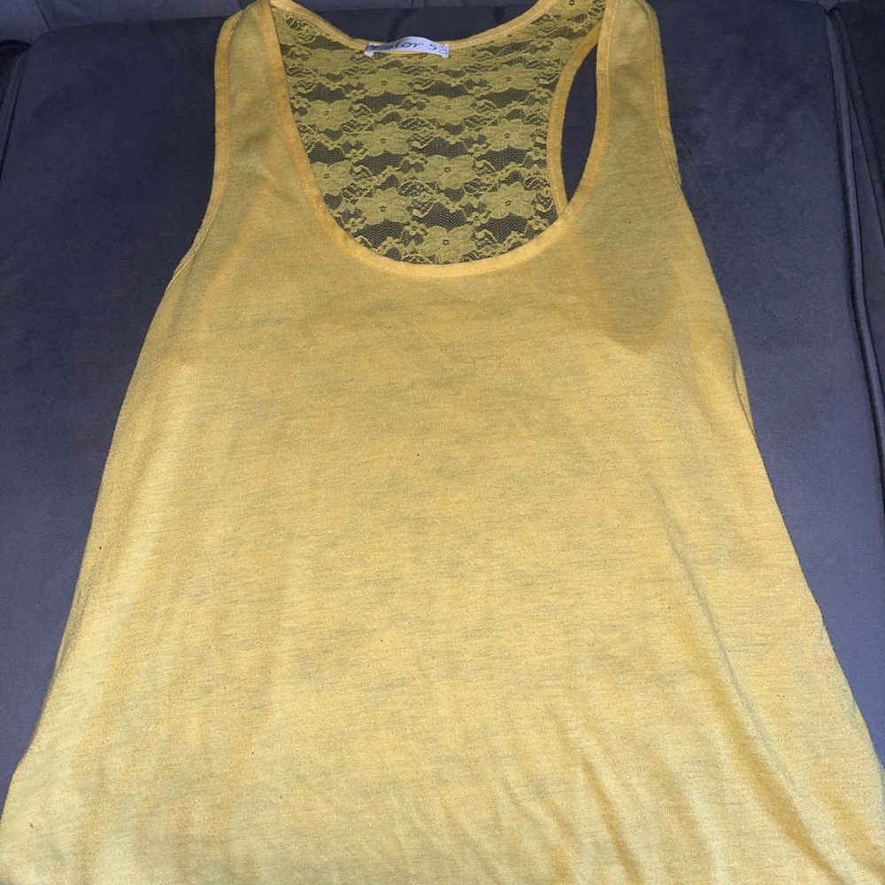 Bright yellow small lace floral tank top